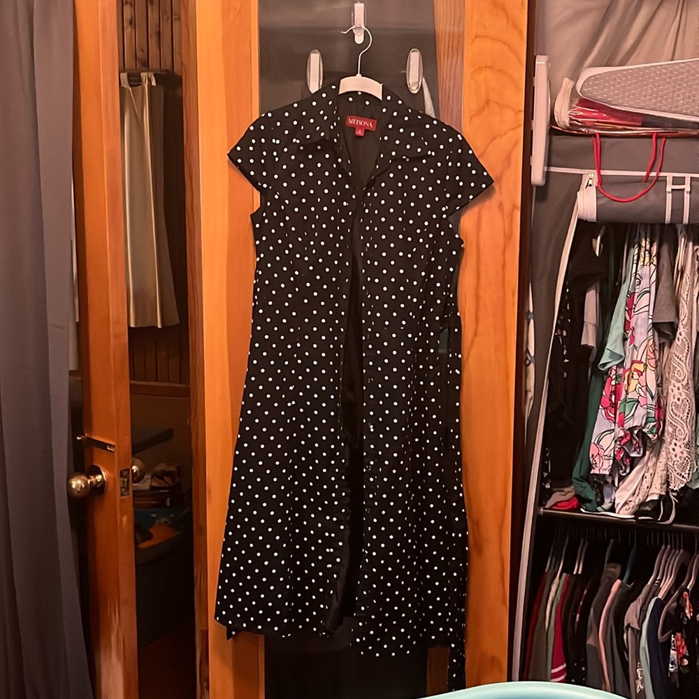 Merona black button front polka dot dress size 8
